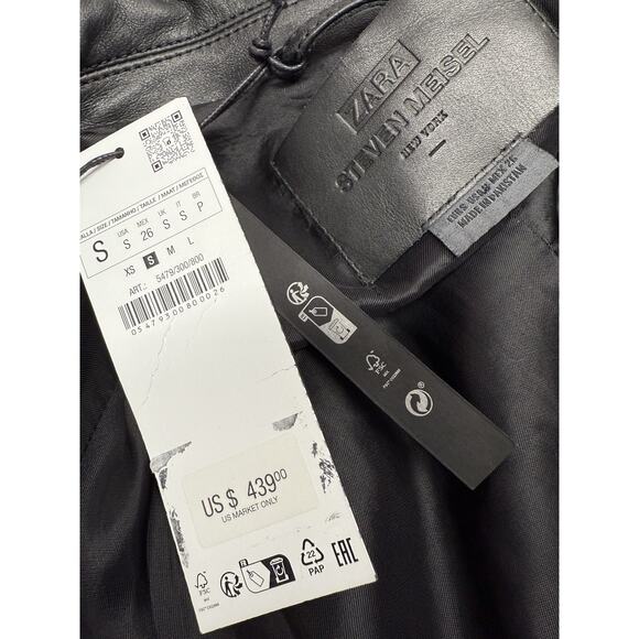 NWT Zara x Steven Meisel Black Real Leather Oversized Trench Coat Small - Picture 11 of 16